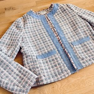 LOFT Blue and Gray Tweed Blazer